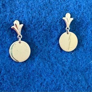 Macy’s silver shiny mirror dainty circle disk drop earrings